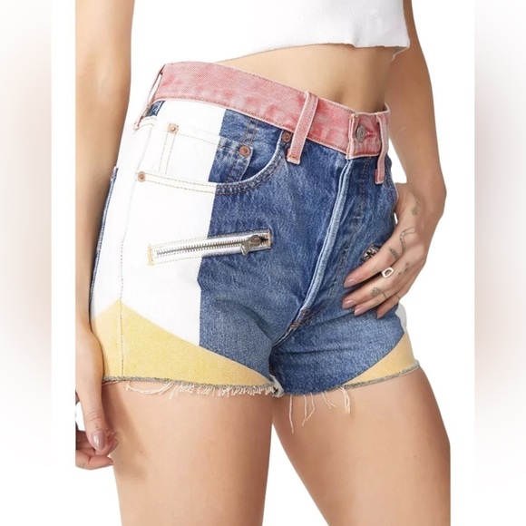 Levi's Pants - Levi's 501 Super Mario Denim Jean Shorts Women's color block fray hem Size 31